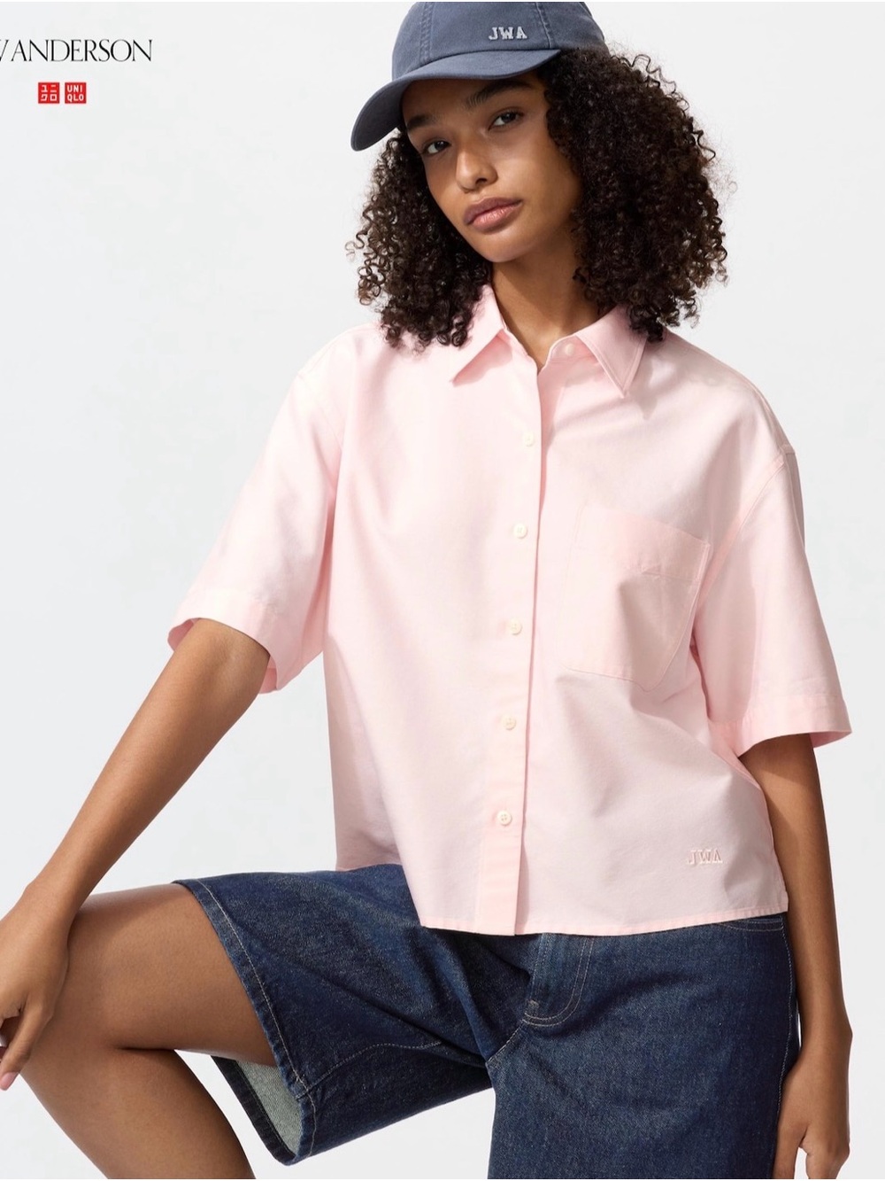 Uniqlo Pink Oxford Boxy Short Sleeve Shirt in Small